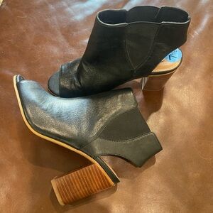 Black Leather Peep Toe Ankle Boots